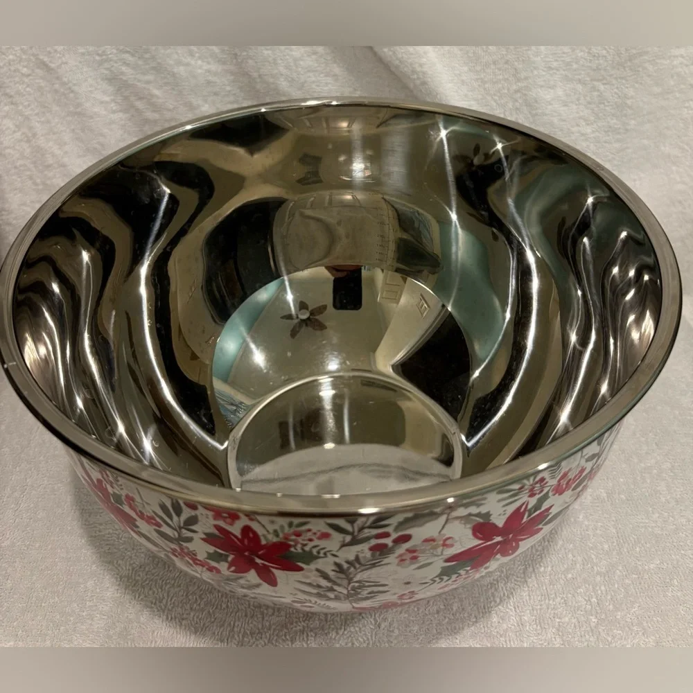 Floral holiday poinsettia Stainless Steel Mixing Bowl Decorative table ware